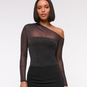 Abercrombie & Fitch One-Shoulder Sheer Metallic Black Bodysuit